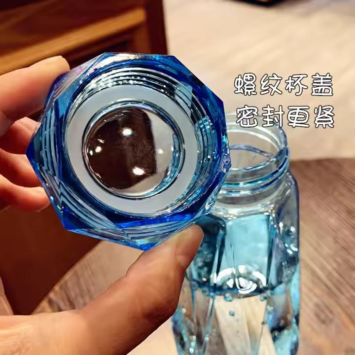 Diamond-Cut Glass Water Bottle